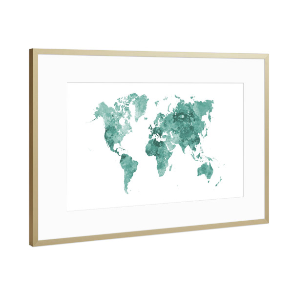 Poster mit Rahmen Gold "Watercolor world map-i" artboxONE - Abstrakt,Kartografie