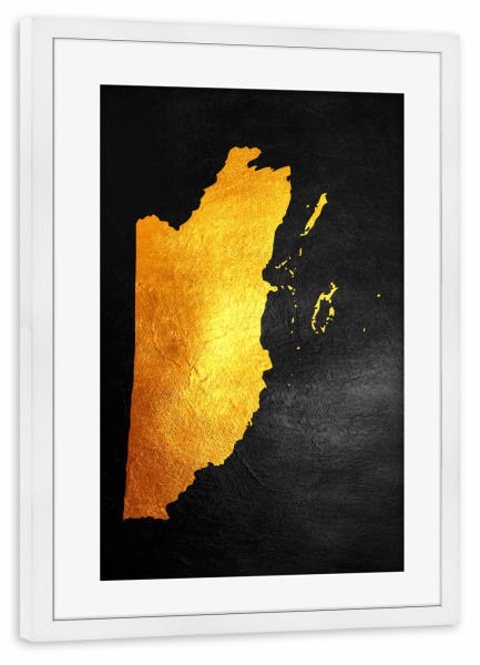 Poster mit Rahmen weiß "Belize Gold Map" artboxONE - Reise / Länder - Belize,Gold,Map,Karte