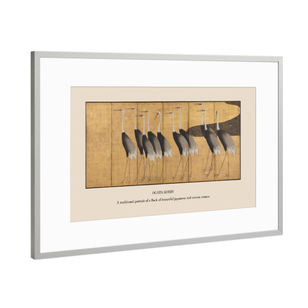 Poster mit Rahmen Silber "Herde roter Königskraniche" artboxONE - Natur,Tiere