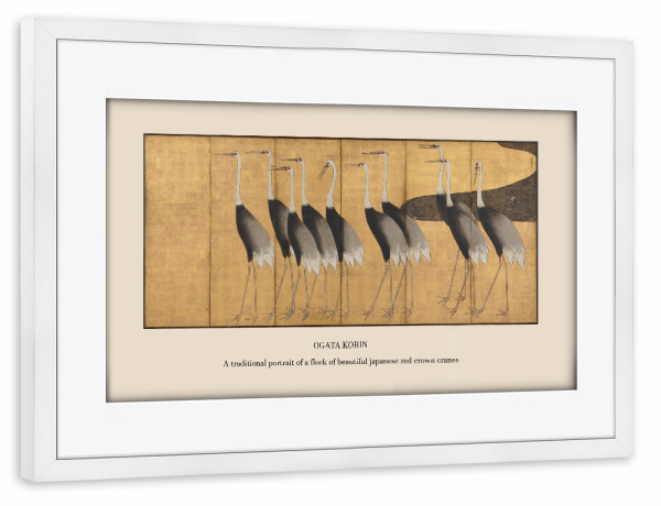 Poster mit Rahmen weiß "Herde roter Königskraniche" artboxONE - Natur,Tiere