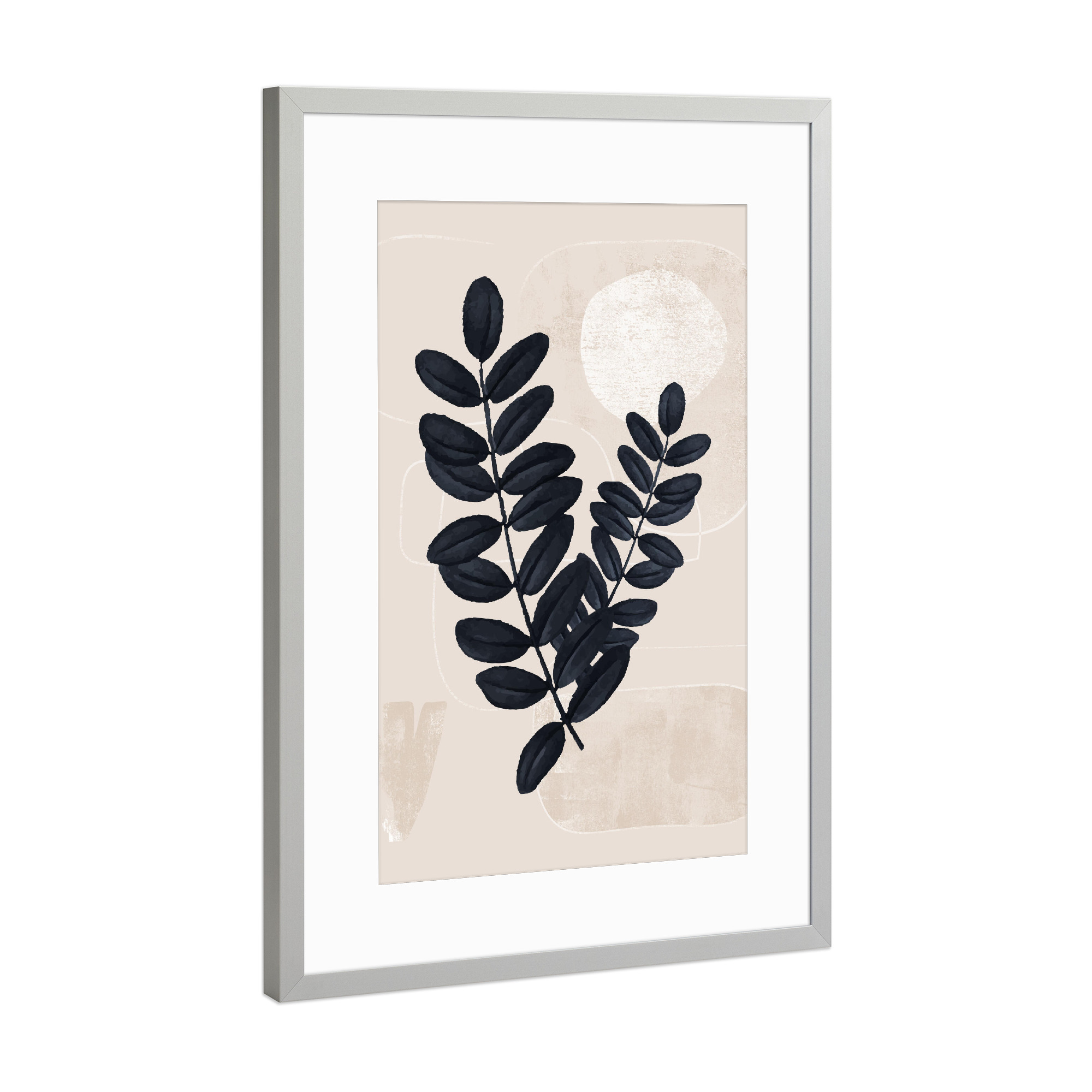 Poster mit Rahmen Silber "Leaf Blue Gold" artboxONE - Abstrakt - Abstract,Geometric,Flower,Leaf,Shape,Modern,New,Square,Clean,Minimal