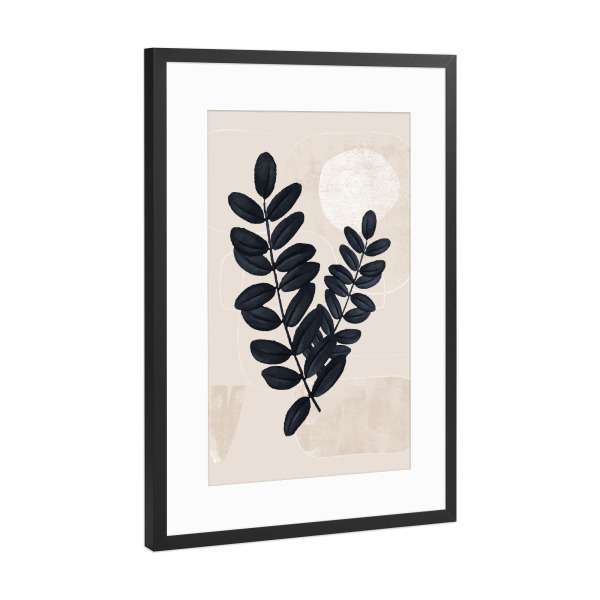 Poster mit Rahmen Schwarz (Metallic) "Leaf Blue Gold" artboxONE - Abstrakt - Abstract,Geometric,Flower,Leaf,Shape,Modern,New,Square,Clean,Minimal