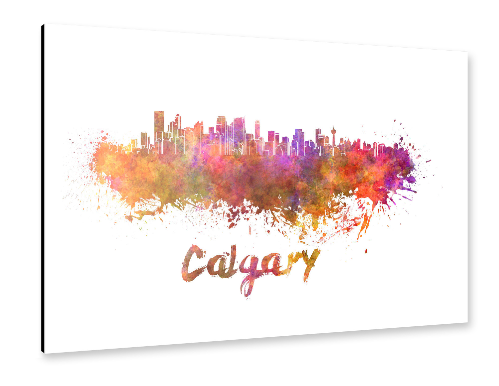 Alu-Dibond "CALGARY skyline in watercolor-b" 30x20 cm artboxONE