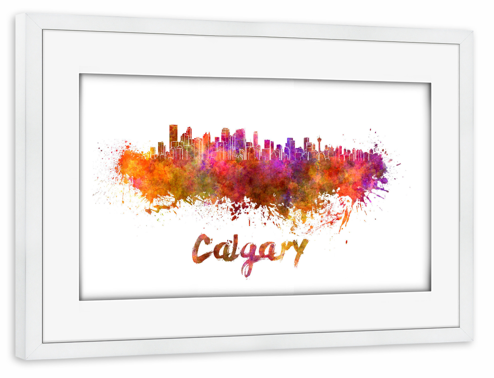 Poster mit Rahmen weiß "CALGARY skyline in watercolor-b" artboxONE - Städte,Reise,Abstrakt,Architektur