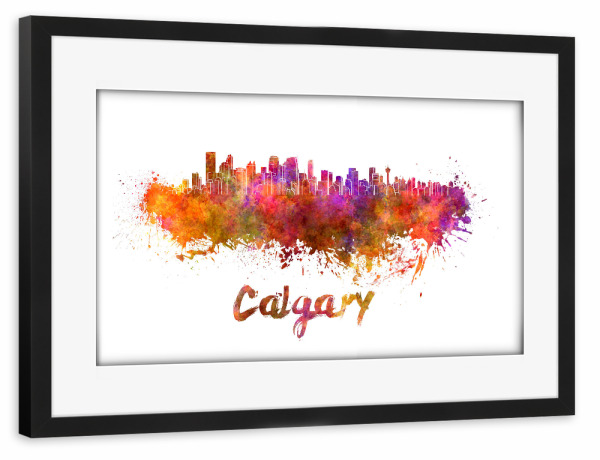Poster mit Rahmen schwarz "CALGARY skyline in watercolor-b" artboxONE - Städte,Reise,Abstrakt,Architektur