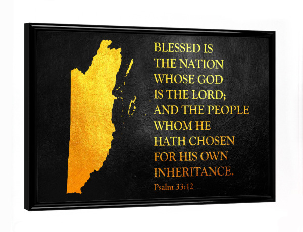 Poster mit schwarzem Rahmen "Belize Bible Verse Gold Map" artboxONE - Reise / Länder - Belize,Gold,Map,Karte