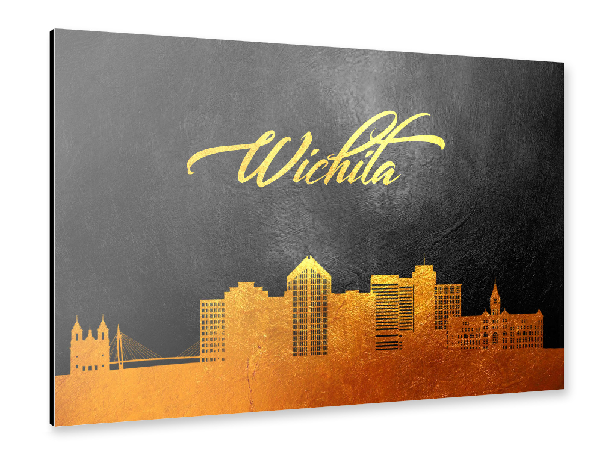 Alu-Dibond "Wichita Kansas Gold Skyline" 75x50 cm artboxONE