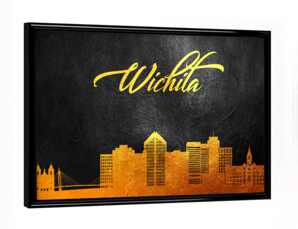 Poster mit schwarzem Rahmen "Wichita Kansas Gold Skyline" artboxONE - Städte - Wichita,Kansas,Gold,Amerika,Skyline,Stadt