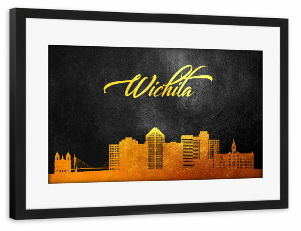 Poster mit Rahmen schwarz "Wichita Kansas Gold Skyline" artboxONE - Städte - Wichita,Kansas,Gold,Amerika,Skyline,Stadt