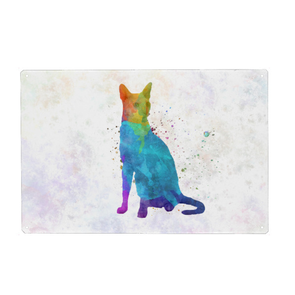 Metall Poster "Cornish rex in watercolor" artboxONE - Tiere,Abstrakt - Cat,Pet,Feline,Animal,Watercolor,Drawing,Children's decoration,Decoration,Katze