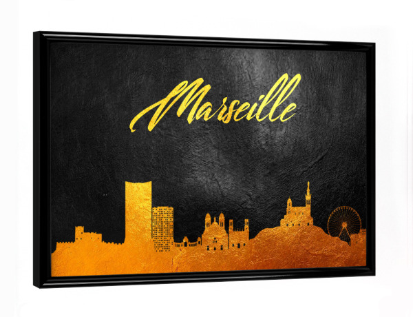 Poster mit schwarzem Rahmen "Marseille France Gold Skyline" artboxONE - Städte - Marseiile,France,Gold,Skyline,Frankreich,Stadt