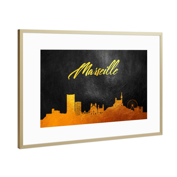 Poster mit Rahmen Gold "Marseille France Gold Skyline" artboxONE - Städte - Marseiile,France,Gold,Skyline,Frankreich,Stadt