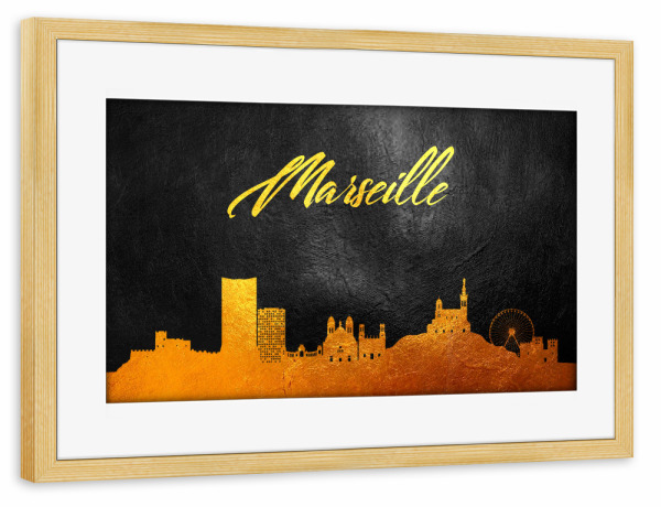 Poster mit Rahmen kiefer "Marseille France Gold Skyline" artboxONE - Städte - Marseiile,France,Gold,Skyline,Frankreich,Stadt