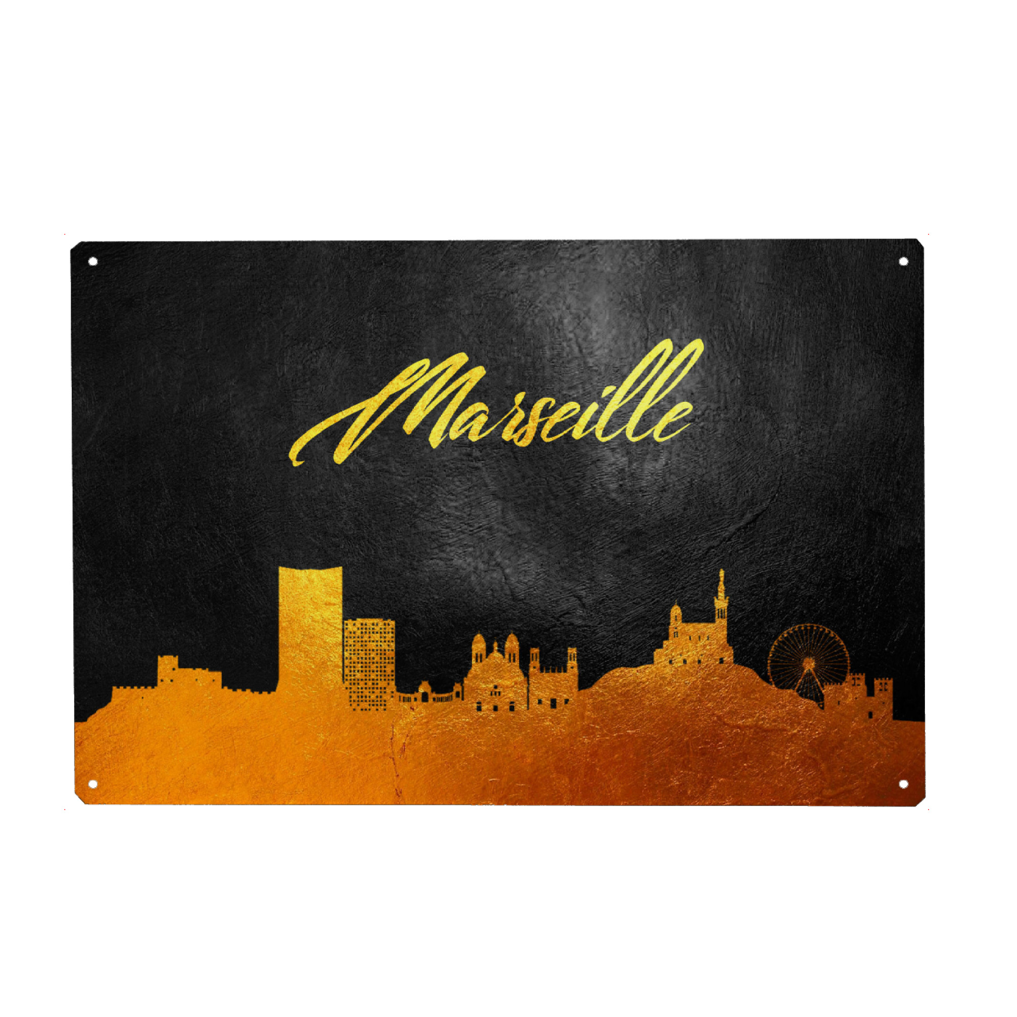 Holzbild "Marseille France Gold Skyline" artboxONE - Städte - Marseiile,France,Gold,Skyline,Frankreich,Stadt