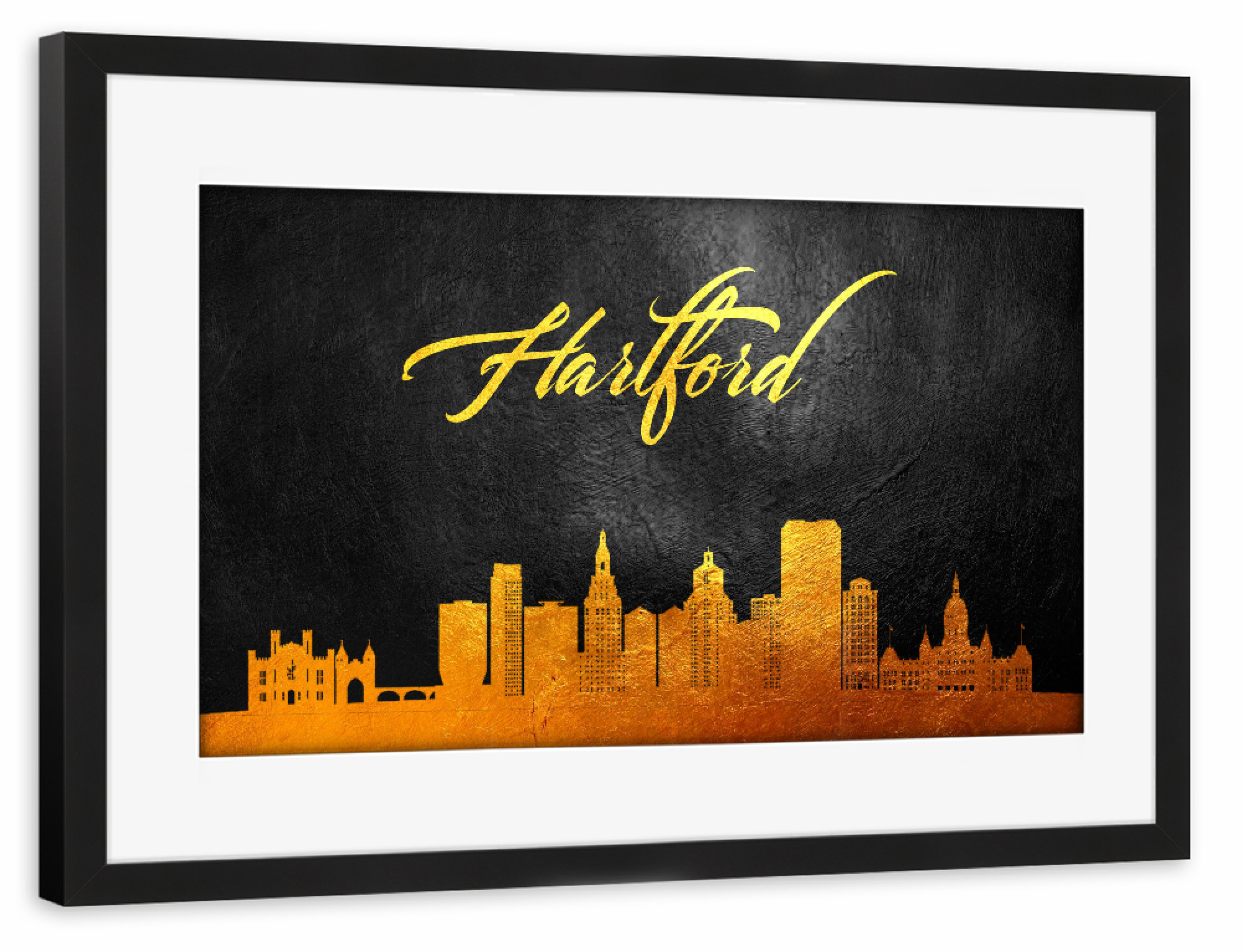 Poster mit Rahmen schwarz "Hartford Connecticut Gold" artboxONE - Städte - Hartford connecticut,Gold,Skyline,City,Stadt