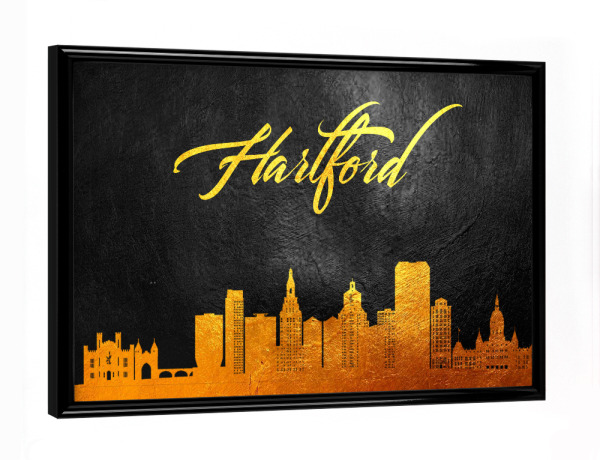 Poster mit schwarzem Rahmen "Hartford Connecticut Gold" artboxONE - Städte - Hartford connecticut,Gold,Skyline,City,Stadt