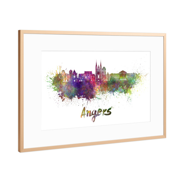 Poster mit Rahmen Kupfer "Angers Skyline in watercolor-b" artboxONE - Städte,Reise,Abstrakt,Architektur