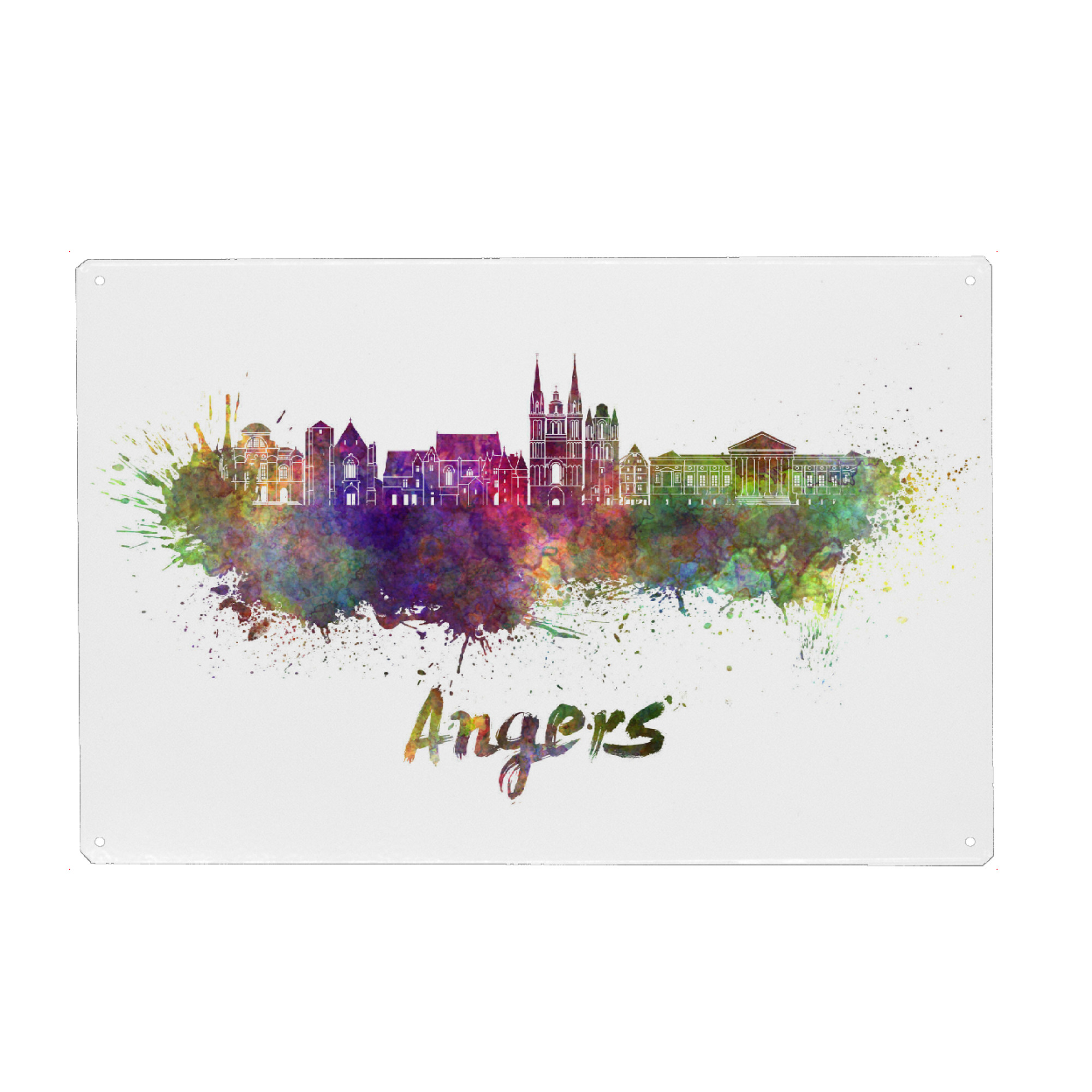 Holzbild "Angers Skyline in watercolor-b" artboxONE - Städte,Reise,Abstrakt,Architektur