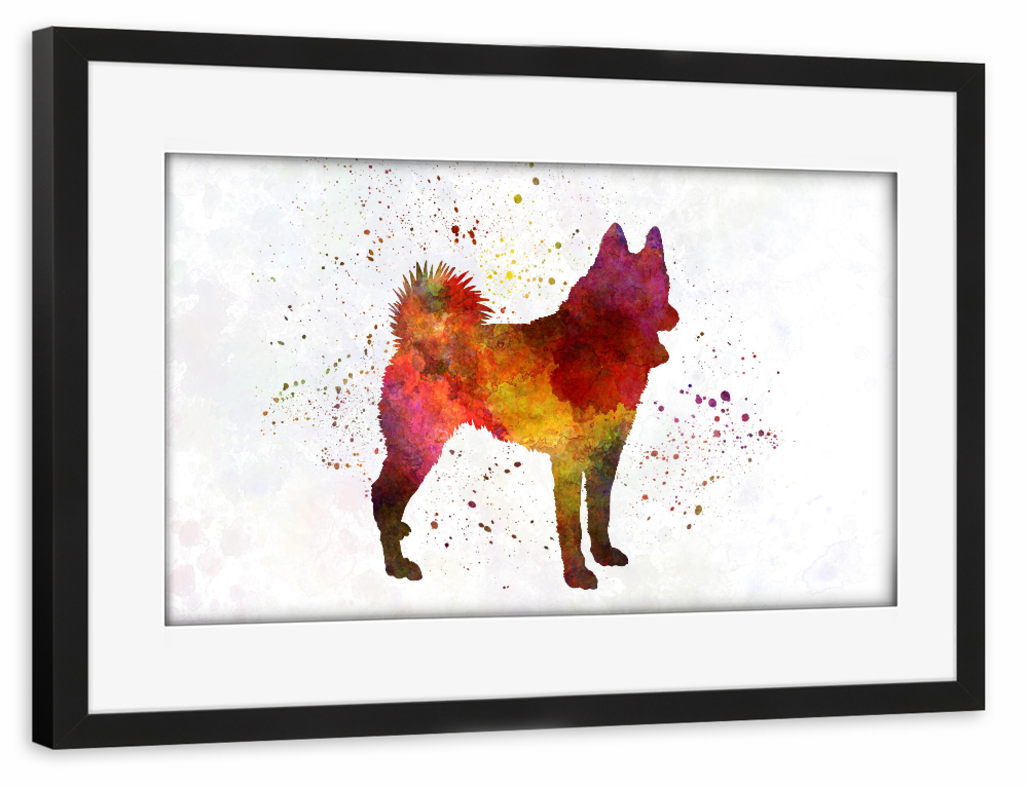Poster mit Rahmen schwarz "Russian European Laika" artboxONE - Tiere,Abstrakt - Dog,Pet,Animal,Mammal,Watercolor,Abstract,Hund,Bunt,Colorful