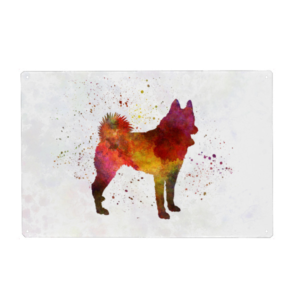 Metall Poster "Russian European Laika" artboxONE - Tiere,Abstrakt - Dog,Pet,Animal,Mammal,Watercolor,Abstract,Hund,Bunt,Colorful - Blechschild