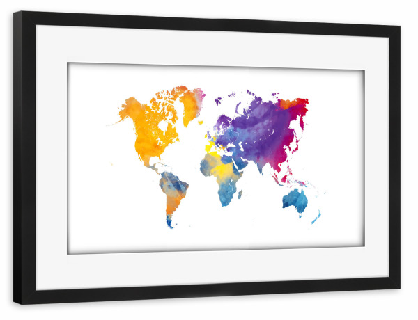 Poster mit Rahmen schwarz "Watercolor world map-ad" artboxONE - Abstrakt,Kartografie