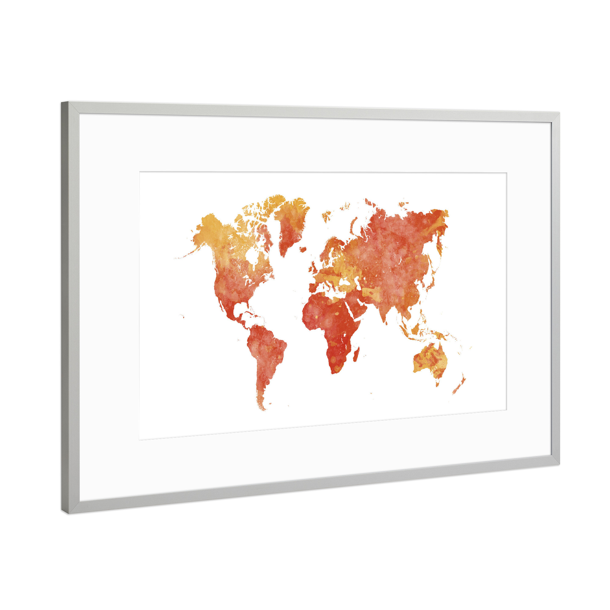 Poster mit Rahmen Silber "Watercolor world map-p" artboxONE - Abstrakt,Kartografie