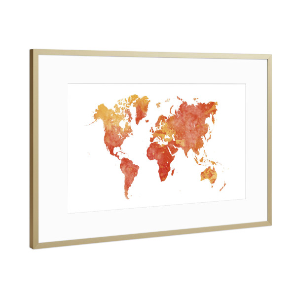 Poster mit Rahmen Gold "Watercolor world map-p" artboxONE - Abstrakt,Kartografie