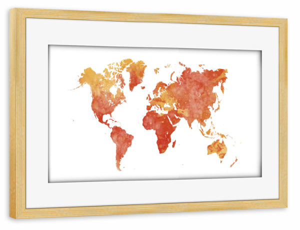 Poster mit Rahmen kiefer "Watercolor world map-p" artboxONE - Abstrakt,Kartografie
