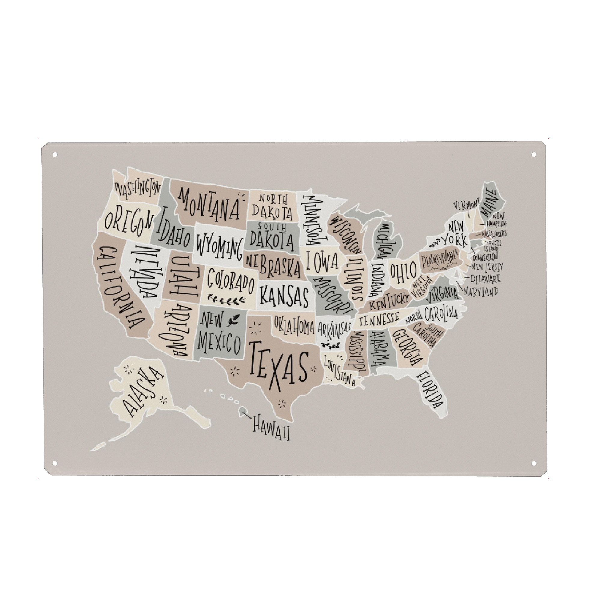 Metall Poster "USA Karte Pastellfarben" artboxONE - Reise,Kartografie - Amerika,Map,Illustration,America,Pastel,Usa,Karte - Blechschild