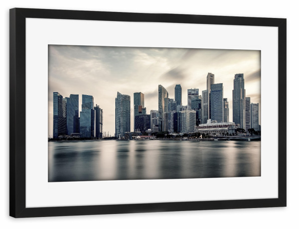 Poster mit Rahmen schwarz "Singapore In The Evening" artboxONE - Städte,Reise,Architektur,Reise / Asien,Städte / Singapur