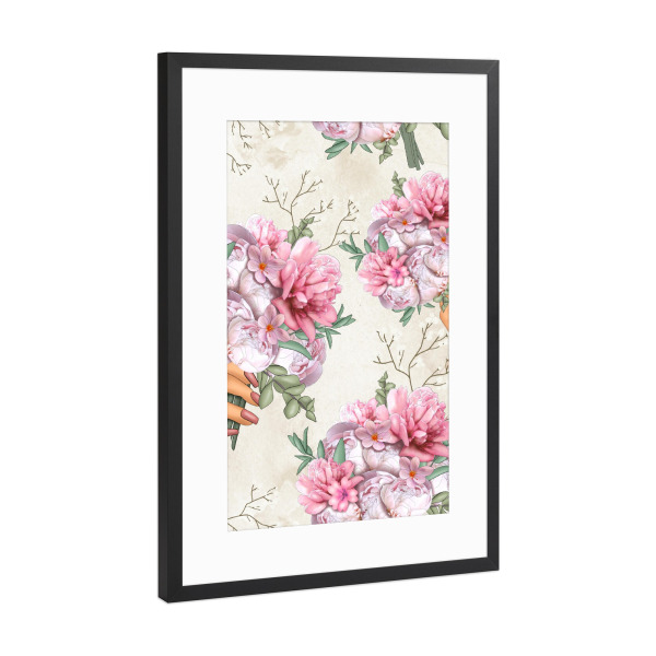 Poster mit Rahmen Schwarz (Metallic) "Pink Flower Pattern" artboxONE - Floral,Fashion,Für Mama,Festivals,Lustig