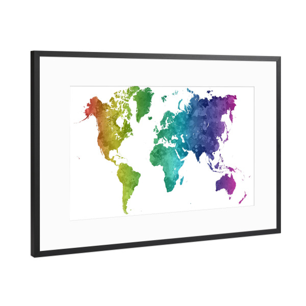 Poster mit Rahmen Schwarz (Metallic) "Watercolor world map-m" artboxONE - Abstrakt,Kartografie
