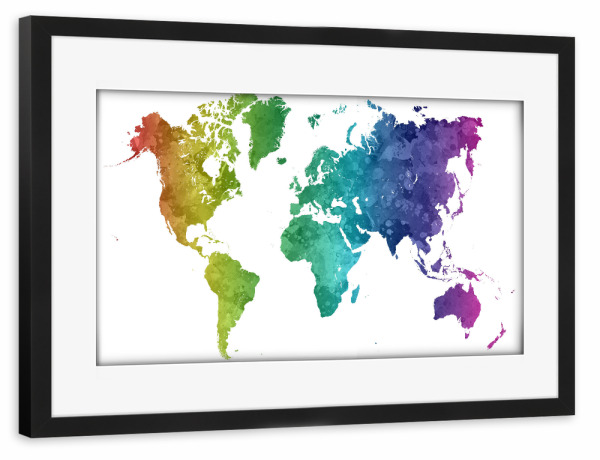 Poster mit Rahmen schwarz "Watercolor world map-m" artboxONE - Abstrakt,Kartografie