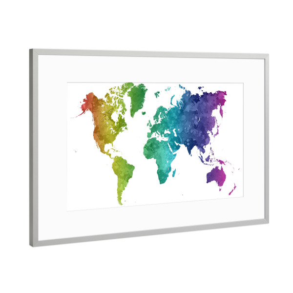 Poster mit Rahmen Silber "Watercolor world map-m" artboxONE - Abstrakt,Kartografie