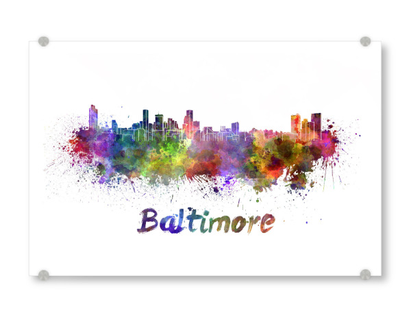 Acrylglasbild "BALTIMORE skyline in watercolor-b" artboxONE - Städte,Abstrakt,Architektur,Sport