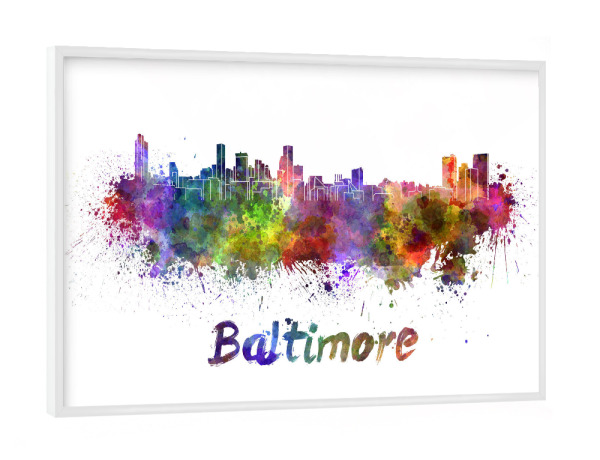 Poster mit weißem Rahmen "BALTIMORE skyline in watercolor-b" artboxONE - Städte,Abstrakt,Architektur,Sport