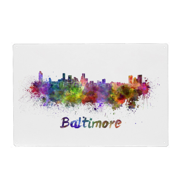 Metall Poster "BALTIMORE skyline in watercolor-b" artboxONE - Städte,Abstrakt,Architektur,Sport