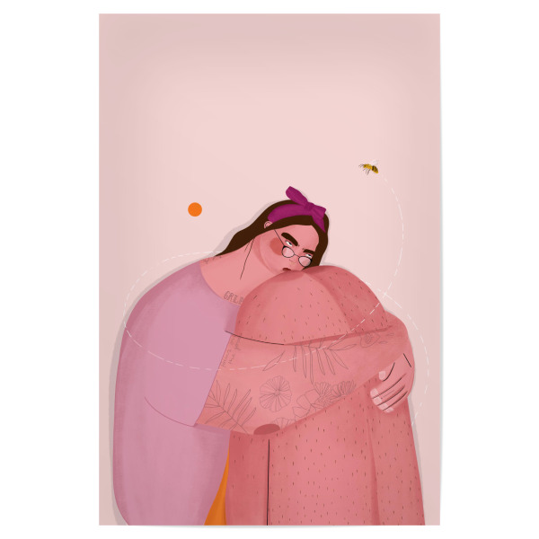 Poster 30x20 cm "Oh. Ofi - Honey Bee and Girl" artboxONE - Natur,Menschen - Mensch,Ftau,Bienen,Natur,Tiere,Tatoos,Floral,Blumen,Blätter,Portrait