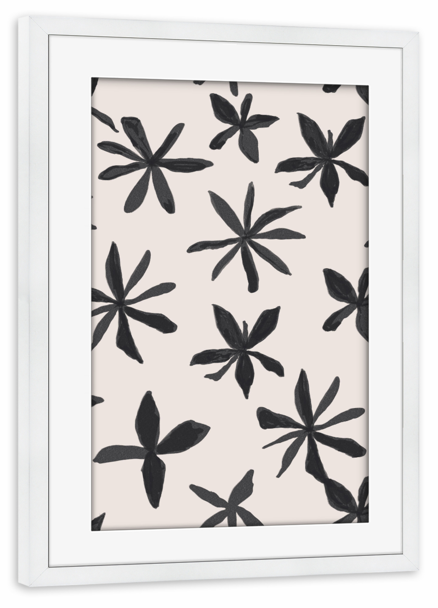 Poster mit Rahmen weiß "Black and White Eclectic Flowers" artboxONE - Floral,Abstrakt