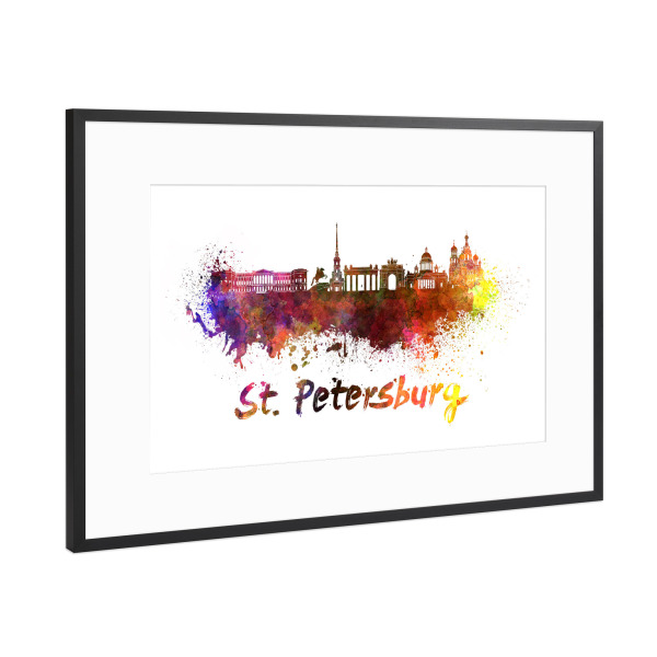 Poster mit Rahmen Schwarz (Metallic) "SAINT PETERSBURG skyline-l" artboxONE - Städte,Abstrakt,Architektur