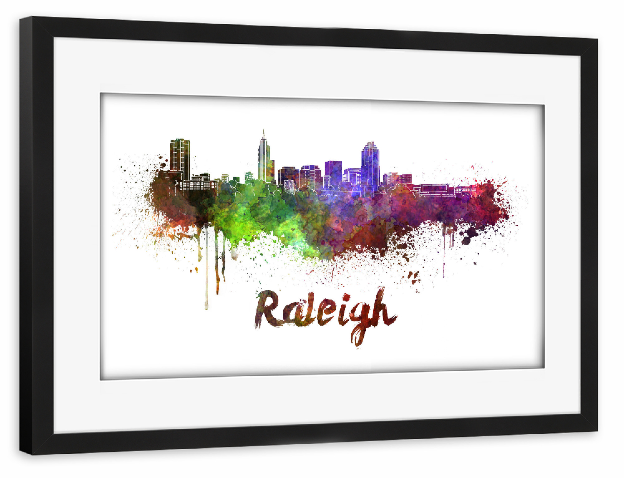 Poster mit Rahmen schwarz "RALEIGH skyline in watercolor" artboxONE - Städte,Abstrakt,Architektur