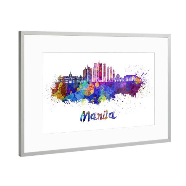 Poster mit Rahmen Silber "MANILA skyline in watercolor-j" artboxONE - Städte,Abstrakt,Architektur