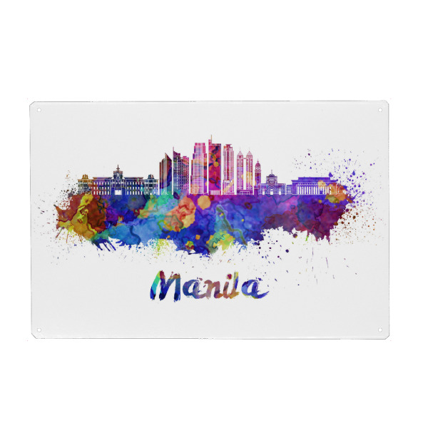 Holzbild "MANILA skyline in watercolor-j" artboxONE - Städte,Abstrakt,Architektur