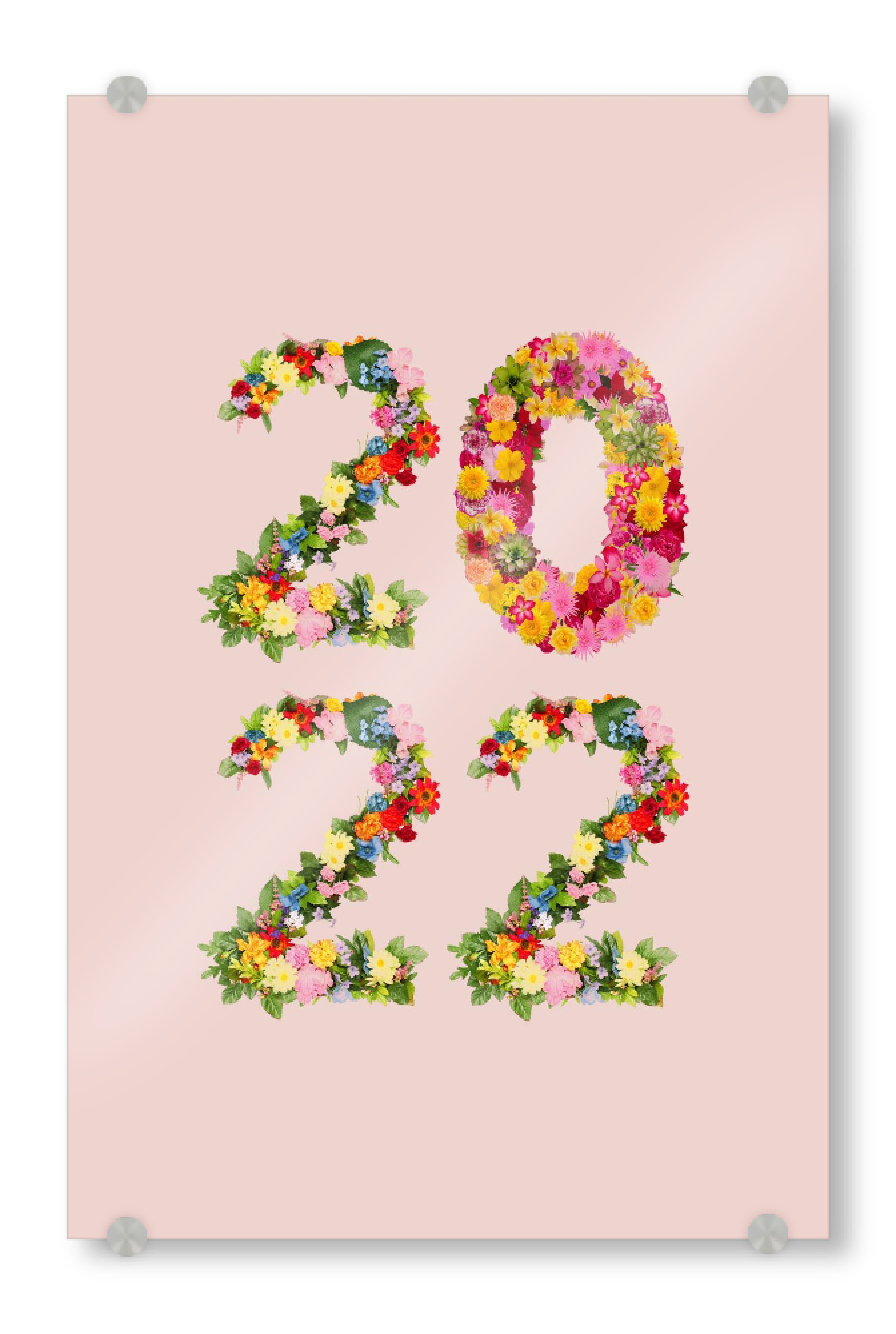 Acrylglasbild "2022 with flowers" artboxONE - Natur,Abstrakt,Menschen - New year,New year resolutions,2022,Floral,Flowers,Pink