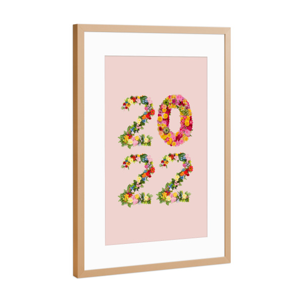 Poster mit Rahmen Kupfer "2022 with flowers" artboxONE - Natur,Abstrakt,Menschen - New year,New year resolutions,2022,Floral,Flowers,Pink