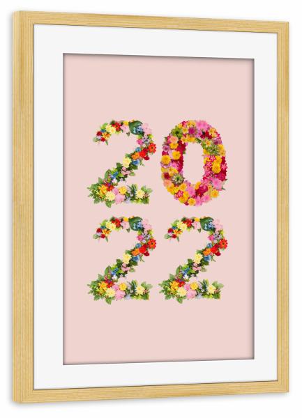 Poster mit Rahmen kiefer "2022 with flowers" artboxONE - Natur,Abstrakt,Menschen - New year,New year resolutions,2022,Floral,Flowers,Pink