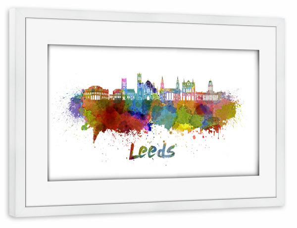Poster mit Rahmen weiß "Leeds v2 skyline in watercolor" artboxONE - Städte,Abstrakt,Architektur