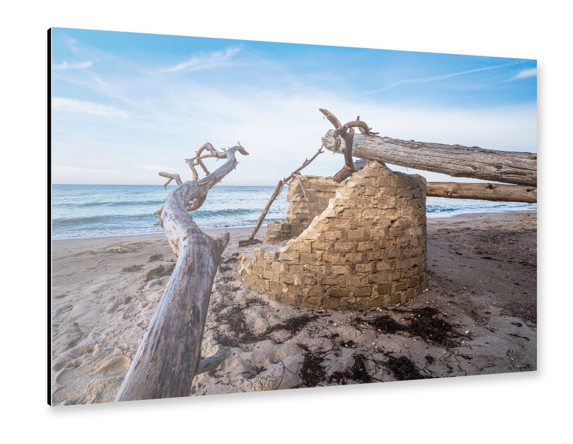 Alu-Dibond "Baumstämme, Strand, Meer" 30x20 cm artboxONE