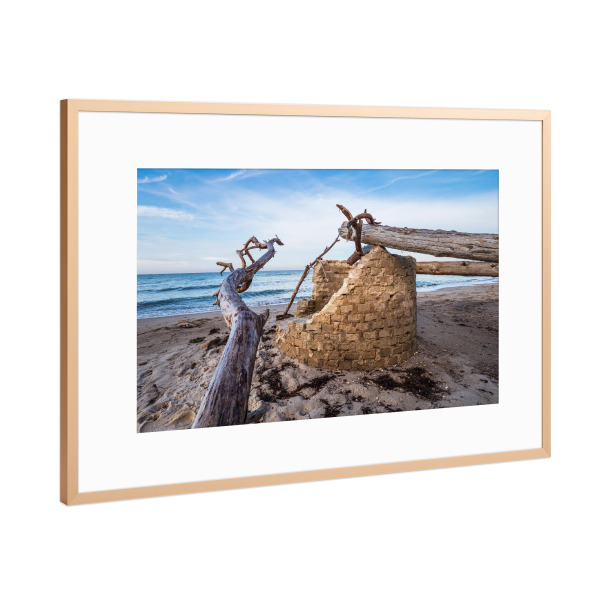 Poster mit Rahmen Kupfer "Baumstämme, Strand, Meer" artboxONE - Natur,Reise,Reise / Strand und Meer