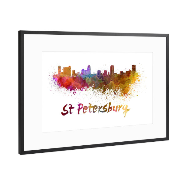 Poster mit Rahmen Schwarz (Metallic) "ST PETERSBURG FL skyline-x" artboxONE - Städte,Abstrakt,Architektur